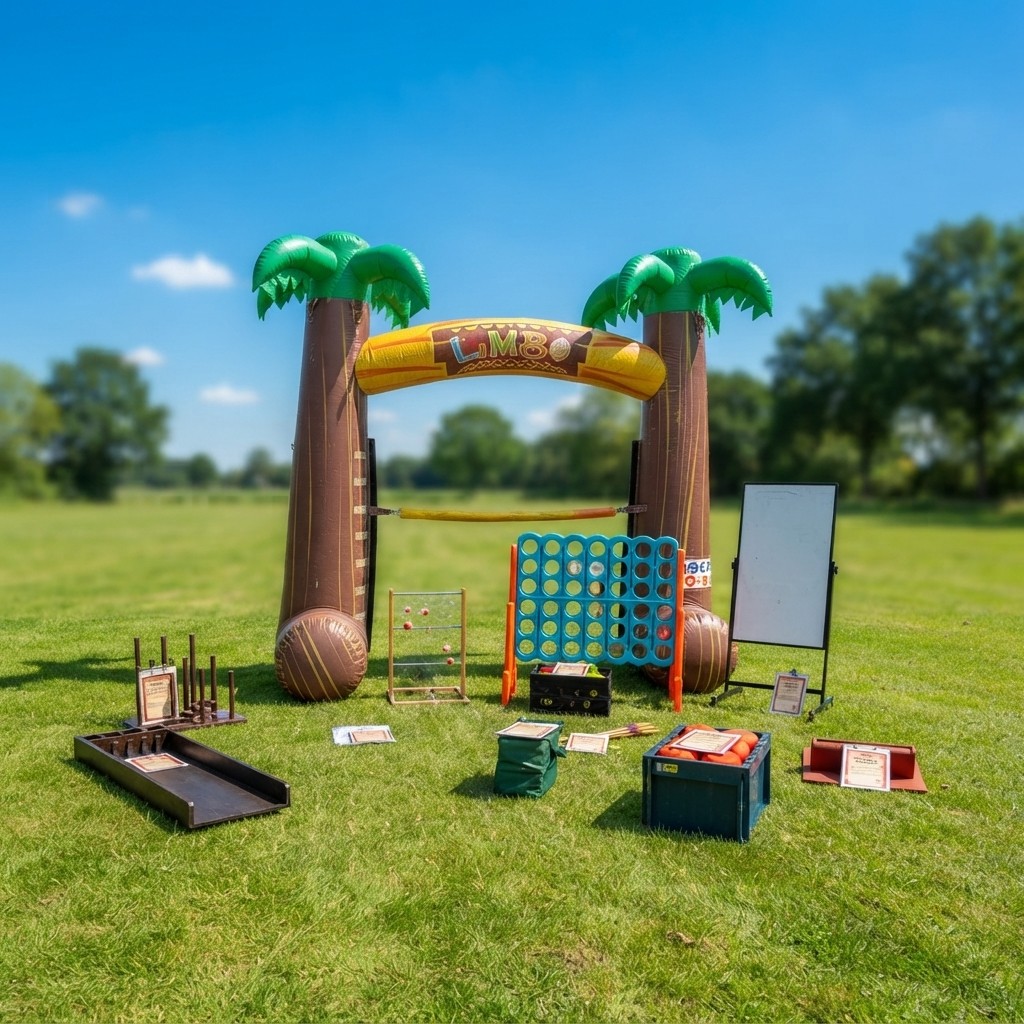 Family games parcours met Jenga XL, vier-op-een-rij XL en laddergolf bij Revando Verhuur in Maarheeze