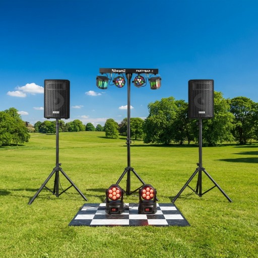 Licht- en geluidpakket voor je feesttent huren bij een opblaasbare feesttent