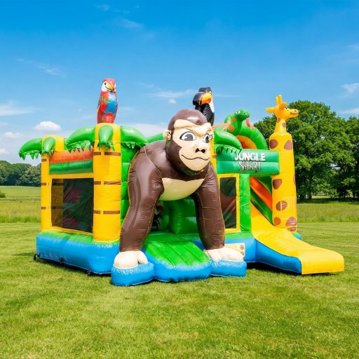 Springkussen Multifun Safari Jungle met dierenprint en brede ingang huren